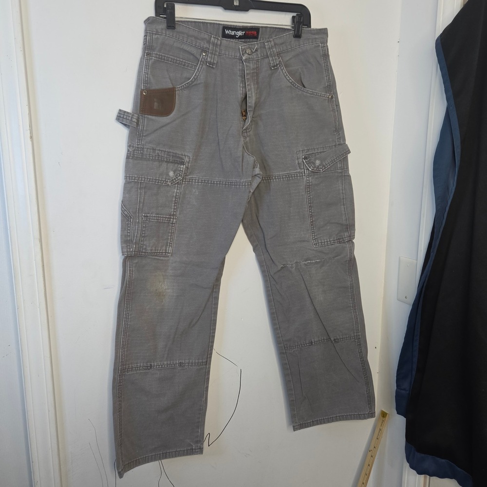 Wrangler Riggs Workwear Mens Grey Ripstop Cargo Pants 3W060ST 32x30 Hammer Loop